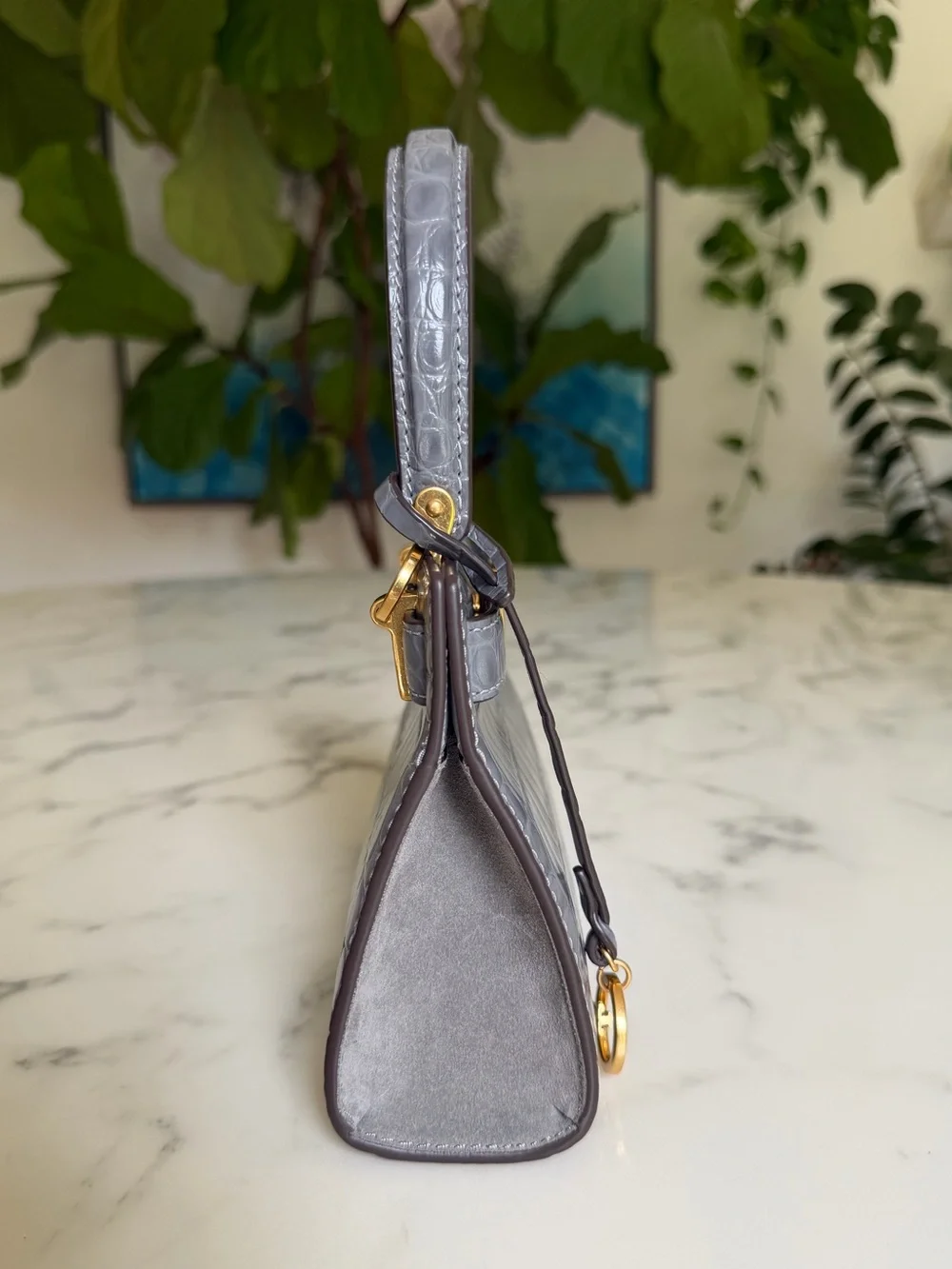 Tory Burch Lee Radziwill Petite Bag in Zinc Gray Crocodile Croc Embossed Leather